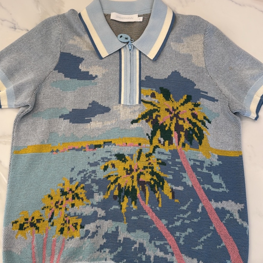 Zimmermann Blue and Yellow Polo Shirt with Tropical Design